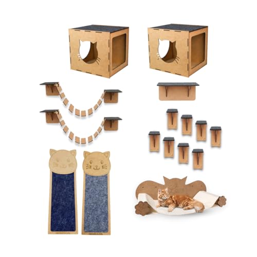 Kit Playground De Gato Com 16 Peças Mdf Anti Stress (Cinza)
