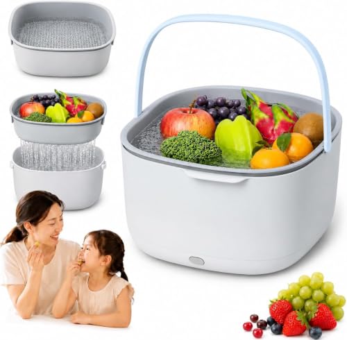 Ultrasonic Fruit Cleaner,Produce Washer with 2-Tier Drain Basket,B