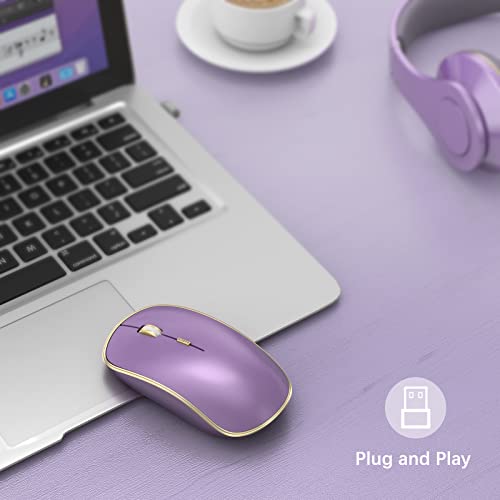 J Joyaccess Computer Mouse Wireless, 2.4G Silent Wireless Mouse, Portable Ergonomic Wireless Mouse With 5 Adjustable Dpi Levels, Cordless Mouse For Desktop, Notebook, Pc, Laptop (Purple) #TOP1