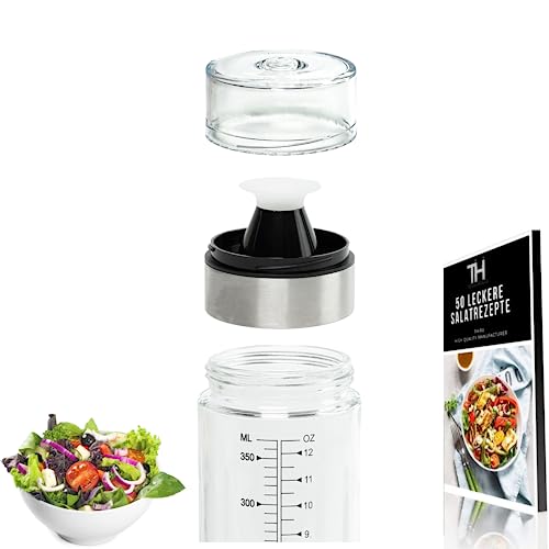 Dressing Shaker Aus Borosilikatglas | 450 Ml | Spülmaschinenfest & Auslaufsicher | Mit Messskala Für Salatsoßen & Marinaden