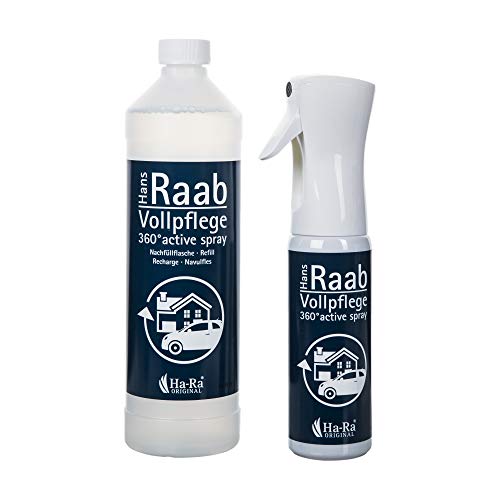 Hans Raab Limpiador de cristales y superficies 300 ml + 1 litro de relleno, spray limpiador universal para el hogar, jardín y coche, económico, versátil y respetuoso con la piel, sin residuos ni rayas