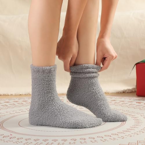 Image of Toes Home Fuzzy Socks for Women, 6 Pairs Cozy Winter Fluffy Slipper Socks