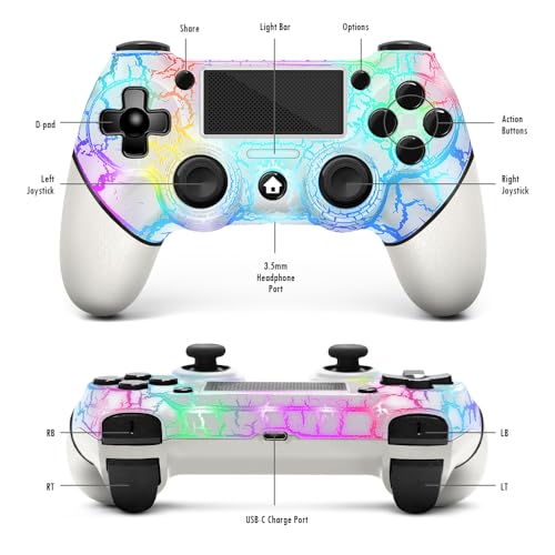 AceGamer 2 Pack Wireless Controller for PS4，3.5mm Audio and Turbo Function,White and Black Crack Cus
