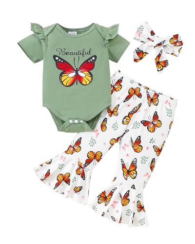 Image of SUNNY PIGGY Baby Girl Clothes Newborn Infant Outfits Ruffle Long Sleeve Romper Pants Set with Headband