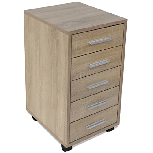 Meuble de bureau à roulettes commode bois chêne petit caisson rangement tiroirs bureau domicile