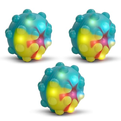 Image of Baybee Pop It Light-Up Fidget Ball Toys for Kids & Adults | Sensory Stress Relief Balls | Silicone Push Pop It Toy for Anxiety & Focus | Durable Squeeze Toy for Kids 3+ Years - Pack of 3