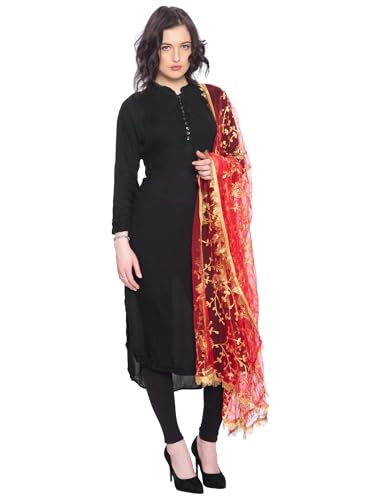 Image of ZEN APPAREL Women's Embroidered Net Dupatta with Lace Borders (Z-101) Premium Net Fabric Golden Aari Work