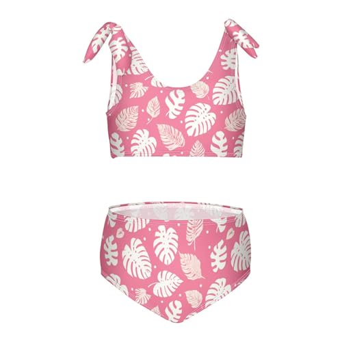 Wusikd White Monstera Girls Swimsuits Two Piece Leaves Pink Swimwear Bikini Set for for Girls Size 3T