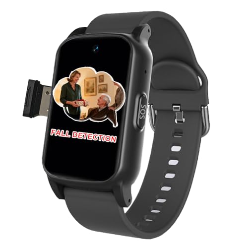 VCYEX Reloj Localizador Personas Mayores Emergencia Ancianos Reloj Pulsera Personas Mayores Alarma De Caída Videollamada SOS para AyudaBlack,1.25 * 0.57 * 2.22inch