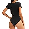 LAOLASI Women's Crew Neck Neck short sleeves Slim Fit Casual Basic Bodysuit Daily Jumpsuit T Shirts, Black, Medium