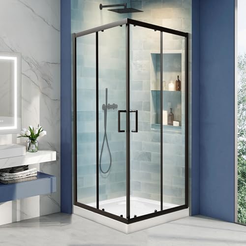 GroGro Corner Shower Enclosure 36" D x 36" W x 71"H,Double Sliding Corner Glass Shower Door with 1/4 in Clear SGCC Tempered Glass,Matte Black Finish (Shower Base Not Included)