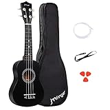 JMFinger Soprano Ukulele Beginner 21 Inch, Professonial Ukele for Kids Bundle with Gig Bag, Extra Strings, Picks, Strap, Black