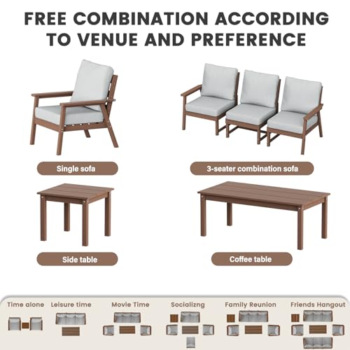 Image of LOUNZY HDPE Outdoor Furinture Set,7 Piece Sectional Sofa Patio Furniture Set, All Weather Outdoor Couch Set Patio Furniture Set for Deck, Lawn, Brown