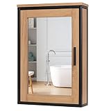 EUGAD Armoires de Salle de Bain avec Miroir Meuble Salle de Bain Mural Armoire de Toilette 2 Compartiments de Rangement avec Étagère Ajustable, en Bois d’Ingénierie et Métal, 42x12x60