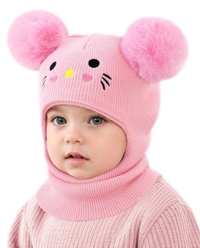 Happy Cherry Baby Scarf Hat Unisex Infant Toddler Kids Beanie Hats with Neck Warmer Windproof Hooded Hat