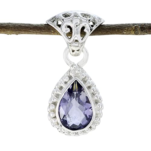 Pendentif quantitatif en argent sterling 925 serti d'une pierre iolite bleue en forme poire