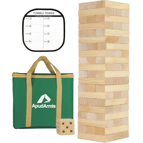 ApudArmis Giant Tumble Tower Stack to Over 5.2Ft, 60 PCS Pine Wooden Stacking Timber Tower,Classic Block Giant Outdoor Indoor Game for Adults, Fun Game at Backyard, Lawn, Party with Family & Frien...