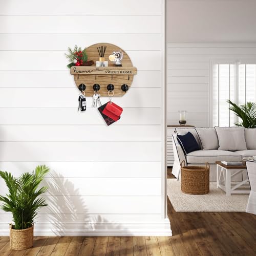 Miniatura 7 de Dxiunove Cuelga Llaves Pared Con Flores Secas Colgador Llaves Madera Cuelga Llaves Orbicular Colgador De Llaves Para Pared Adecuado Para Vestíbulos, Lavaderos, Pasillos, Cocinas Y Oficinas Madera