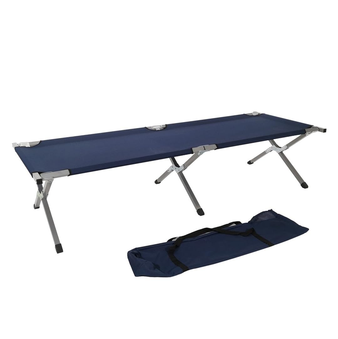 798065 Lettino da Campeggio Pieghevole, Blu, Acciaio, 188x64x44 cm, con Sacca da Trasporto, per Giardino e Outdoor