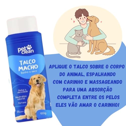Talco Banho a Seco para Cachorro Macho PetClean 100g Neutraliza Odor Perfuma