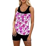 Zweiteiliger Damen Badeanzug Floraler Tankini Set Strandmode Bikini Alternative Sommer Badeoutfit (Purple, M)
