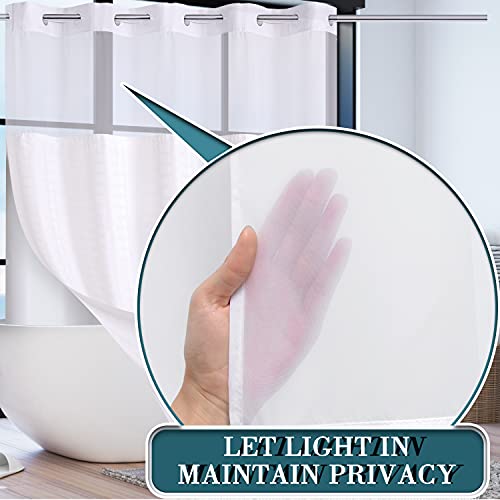 Conbo Mio Hotel Grade Fabric Shower Curtain No Hooks Required With Snap In Liner For Bathroom With See Through Top Window, Spa, Machine Washable, Shower Curtain (Check-White,71Wx74H) #TOP1