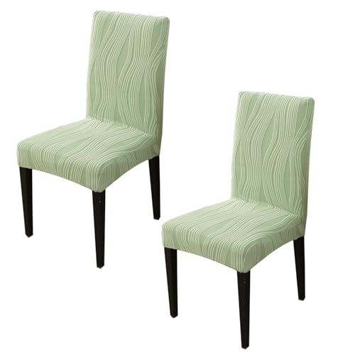 Image of HOKIPO 200 GSM Stretchable Knitting Jacquard Chair Cover Set of 2,'Nestiva Series' Pastel Green (AR-6072-GRN)