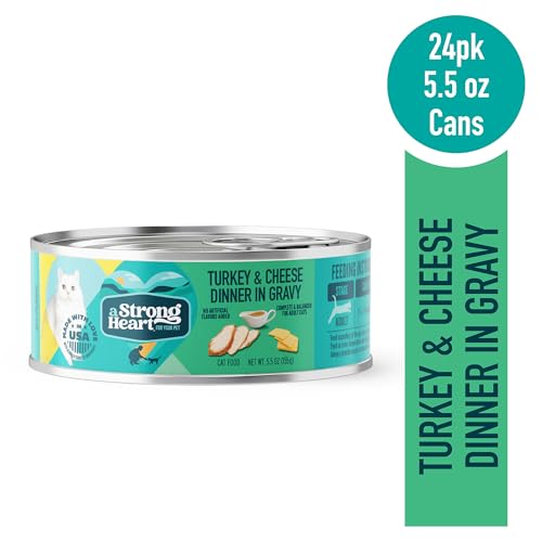 Image of A Strong Heart Canned Wet Cat Food, Turkey & Cheese Dinner in Gravy - 5.5 oz Cans (Pack of 24), Made in The USA with Real Turkey
