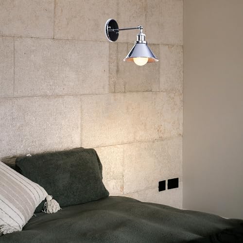 Image of Kiven Battery Operated Wall Sconces 1-Light,Vintage Wall Lights with Rechargeable Bulb,Dimmable Wall Lighting Fixtures for Painting Bedside Vanity Desk, Silver Finish