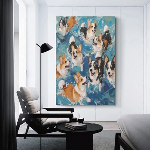 Corgi Murale Décoration Tableau Toile pour une Maison Chaleureuse