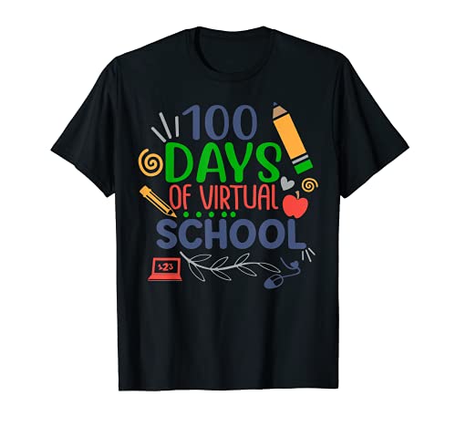 100th Day of Virtual School for Teachers Kids Happy 100 Days T-Shirt