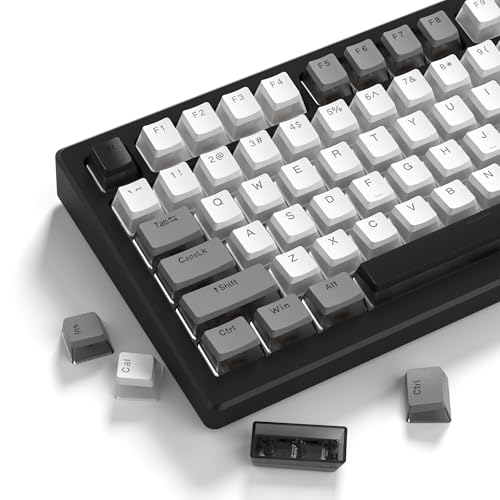 Image of Womier PBT Shine Through Keycaps for Mechanical Keyboard, Pudding Keycaps | Keycaps 60% 75% 100% Keyboard 143 Keys,Custom Keycap Set OEM Profile for Gateron Cherry MX Switches,Gray White-Only Key caps