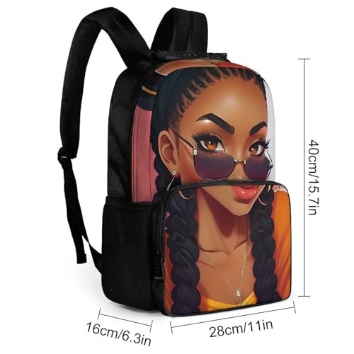 Abstract Black Woman African American Women Art Rucksack Polyester Anti-Theft Multipurpose Bookbag Big Capacity Travel and Sport Backpack Rucksack With Side Pockets2