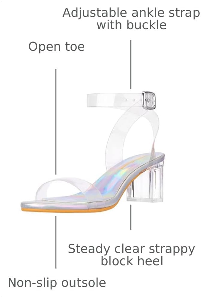 Image of Women's Strappy Clear Chunky Clear Block Low Heeled Sandals 2 Inches Open Toe Ankle Strap High Heel Dress Sandals Daily Work Party Sandal Shoes