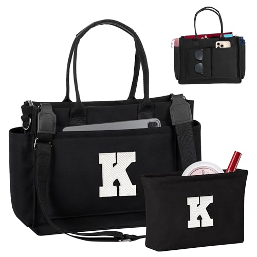 Image of Birthday Gifts for Women, Initial Tote Bag with Makeup Bag | Teen Girl Gifts Trendy Stuff, Back to Campus