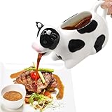 Ceramic Gravy Boat, 11oz/300ml White Gravy Boat Milk Cow Sauce Jug with Smooth Handle - Perfect for Salad Dressing, Broth, Cream, Milk - Unique Artwork for Your Kitchen