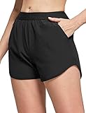 BALEAF Women's Athletic Gym Shorts Tennis with Pockets for Running Workout Sports 3 Inches Black S