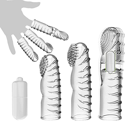 BDSMYEE 3 Pcs Fingerhüllen Set,2 Sexfinger Ticklers mit 1Fingervibrator,G-Punkt A-Punkt Silikon Fingerspitze Finger Kinderbetten,Vorspiel Finger Sexspielzeug Set für Frauen, Männer & Paare