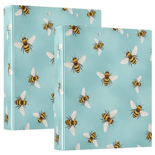 Cute Bees Teal 3�����O�o�C���_�[ D�����O�o�C���_�[ �|�P�b�g�t�� �����o�C���_�[ �w�Z ��w �I�t�B�X (2�p�b�N)