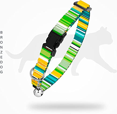 Image of BRONZEDOG Tribal Breakaway Cat Collar with Bell 2 PCS Aztec Pattern Safety Collars for Cats Kitten (Aztec Sunrize /Southwest Lime Green)