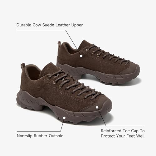 Image of BEAU TODAY Chunky Sneakers for Women,Barefoot Hiking Shoes for Women,Wide Toe Box Non-Slip Outdoor Sneakers,Suede Walking Shoes for Trekking Trail Climbing
