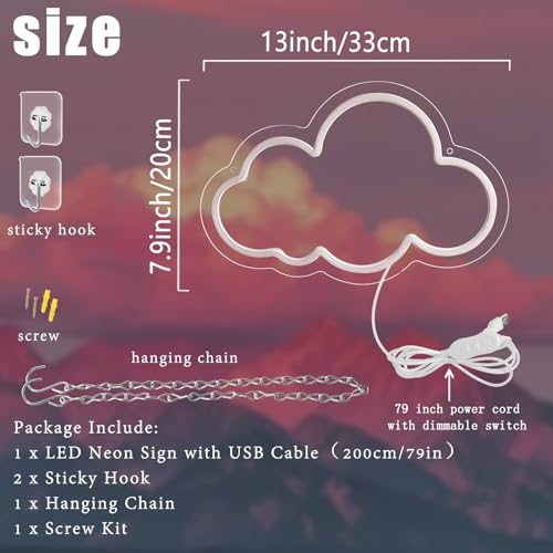 Image of Cloud Neon Sign Cute White Clouds LED Light Sign for Wall,Dimmable USB Floating Clouds Light Up Sign for Living Room Kid Bedroom Nursery Birthday Christmas Wedding Party decor (Pink)