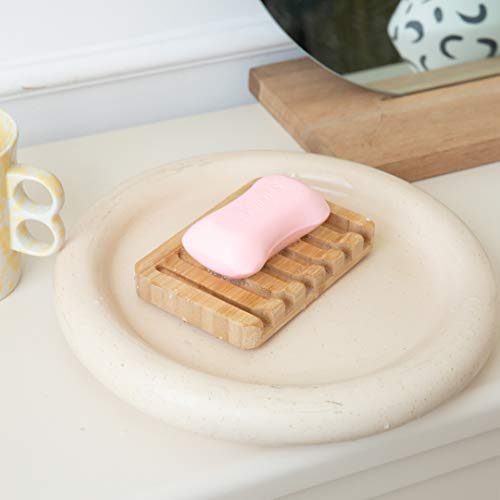 Fiewmay 2 pcs Bamboo Soap Dishes for Bathroom/Shower, Natural Wood Big Bar Soap Holder with Self Draining Tray, Natural Waterfall Drain Soap Saver
