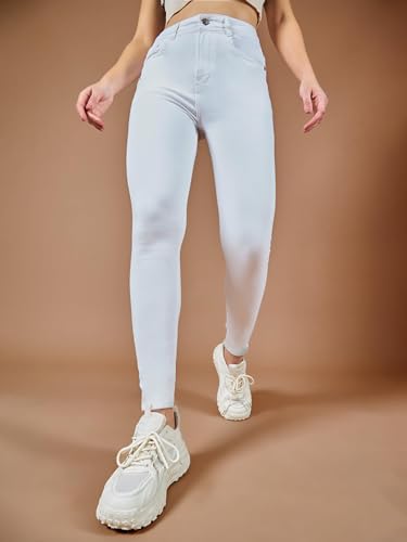 Image of Miss Chase Women's Skinny High Rise Cropped Fringed Hemline Detailing Stretchable Denim Jeans
