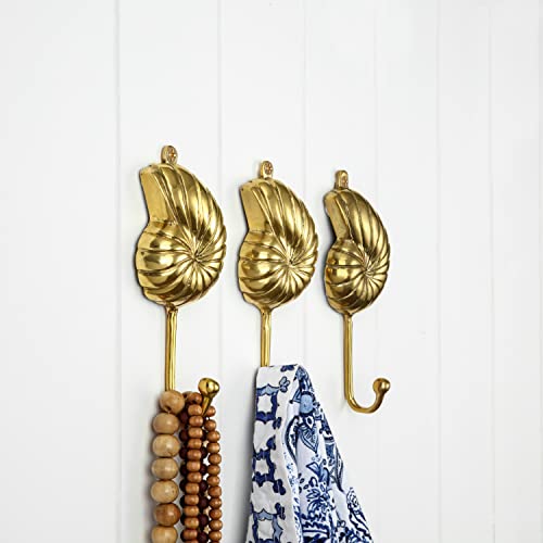 Coastiva Brass Nautilus Shell Decorative Wall Hook, Coastal Home Decor for Towel Holder in Bathroom, Wall Mounted Nautical Style Hooks for Hanging Coat, Robe, Bag, Scarves, Towels, Hat Purse and Key - Image 2