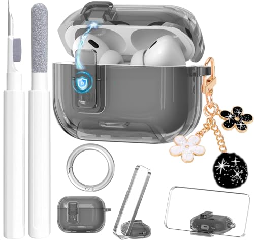 Cute Clear Lock Case for Airpods Pro 3 Cover with Phone Stand for Girl Women with Pom pom Flower Charms& Cleaner Kit, Soft TPU Airpods iPod Pro 3rd Gen Protective Cover Skin for Airpod Pro 3 2025 by OTOPO - Used condition - US$8.99