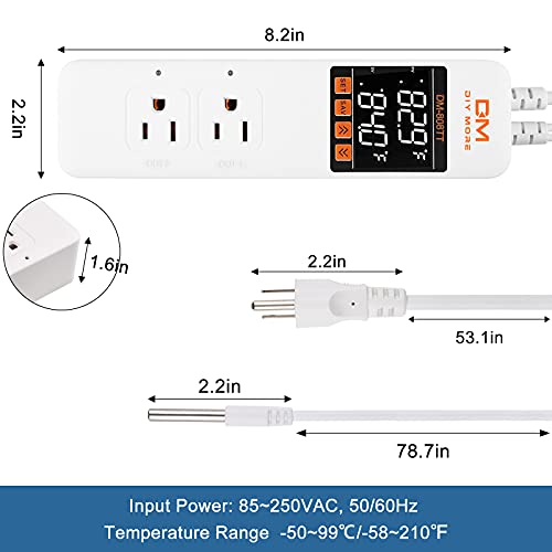 Diymore 1_XA0057-01 Digital Ac 110V Temperature Controller °C/°F Dm-808Tt Dual Outlet 10A 1200W Thermostat Heating Cooling thumb #4