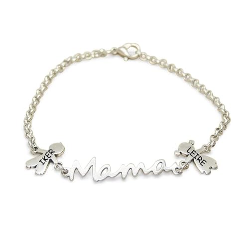 Pulsera eslabón fino MAMÁ. Ideal para el DÍA DE LA MADRE. Regalo perfecto y original, personalizado con los nombres de tus hijos