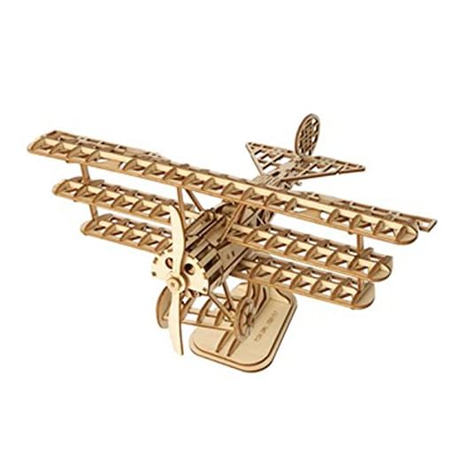 Rolife Build Your Own 3D Wooden Assembly Puzzle Wood Craft Kit Bi-Plane Model,Gifts for Kids and Adults