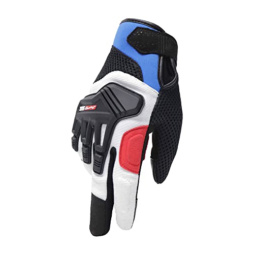 TVS Racing Riding Gloves for Men-Mesh for Ventilation, TPR Protection for Knuckles,Touch Screen Compatible, & Visor Wiper Fingertips-Premium Bike Gloves for Riding Comfort (Blue White-L)